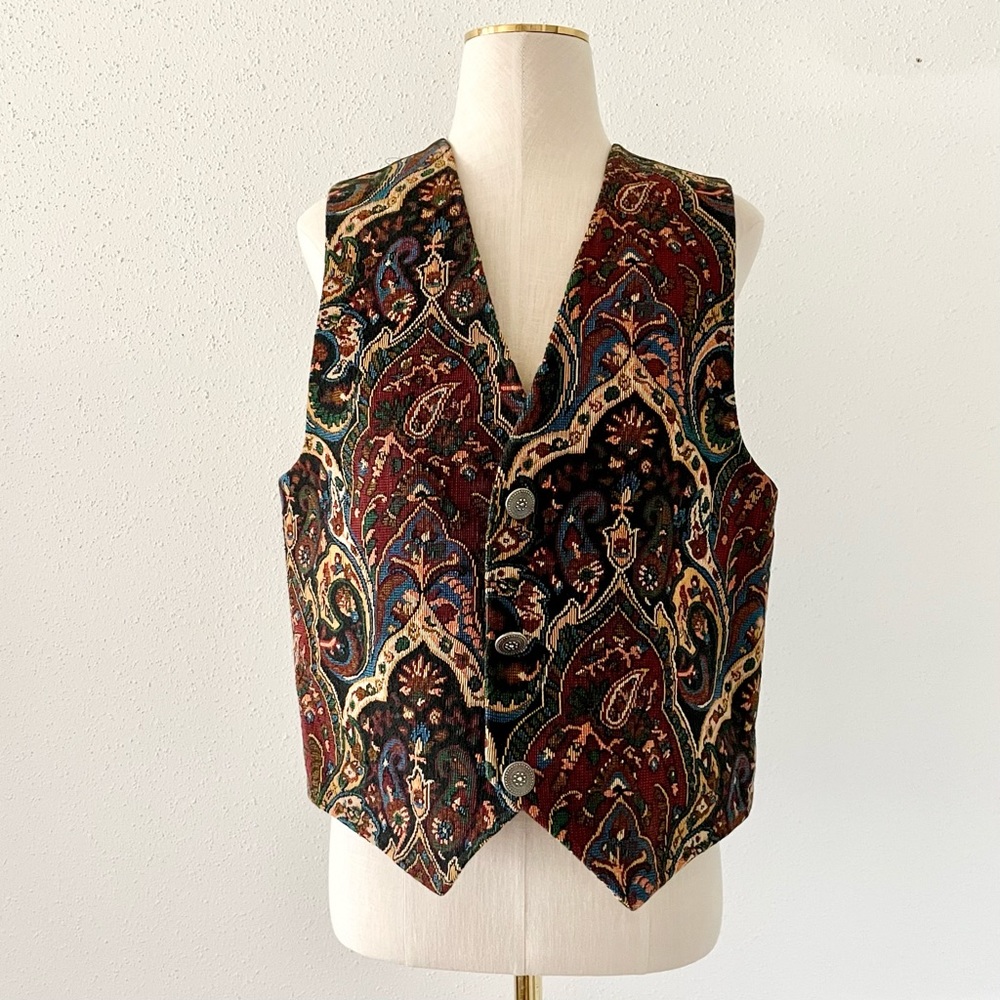 RAFAELLA Women's Size Medium Vintage Patterned Embroidered Sleeveless Vest Vtg M